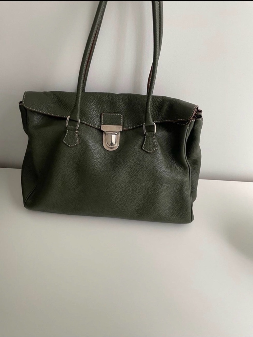 ISO Olive Green Leather Tote Bag